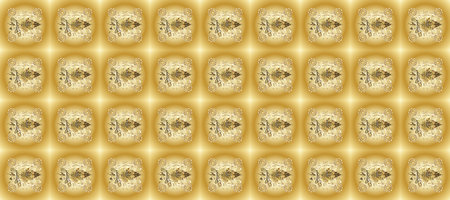 Raster traditional classic golden seamless pattern on yellow, beige and neutral colors. Seamless...