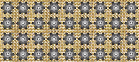 Classic raster golden seamless pattern. Floral ornament brocade textile pattern, glass, metal with...
