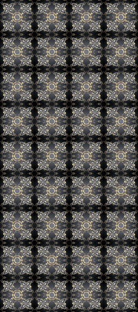 Raster golden floral ornament brocade textile and glass pattern. Gray, black and brown colors with...