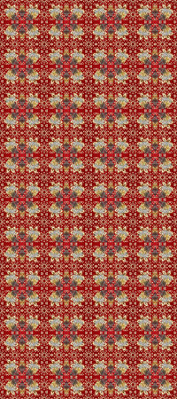 Golden element on red, beige and brown colors. Antique golden repeatable wallpaper. Damask seamless pattern repeating background. Golden floral ornament in baroque style.の写真素材