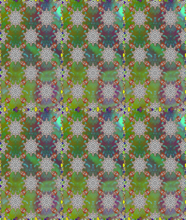 Amazing seamless floral pattern with bright colorful flowers and leaves on a green and gray colors. Folk style. The elegant template for fashion prints. Modern floral background.の写真素材
