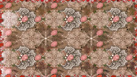 Color Spring Theme seamless pattern Background. Cute flowers pattern with brown and beige colors. Raster Fashionable fabric pattern. Flat Flower Elements Design.の写真素材