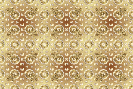 Raster abstract floral wreath from golden doodle fantasy leaves and flower on a beige, neutral and brown colors. Hand drawn decorative frame, album cover, greeting card, vintage Art deco style.の写真素材