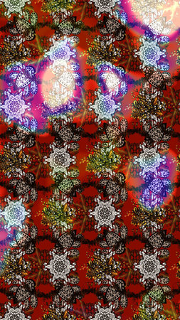 Elegance sketch pattern with ethnic flowers on brown colors. Raster Floral Illustration in Asian textile.の写真素材