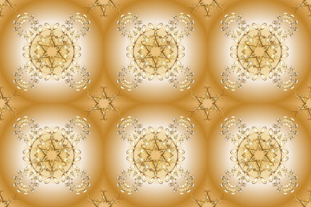 Golden floral seamless pattern. Golden element on a beige and orange colors. Gold floral ornament in baroque style. Damask background.の写真素材