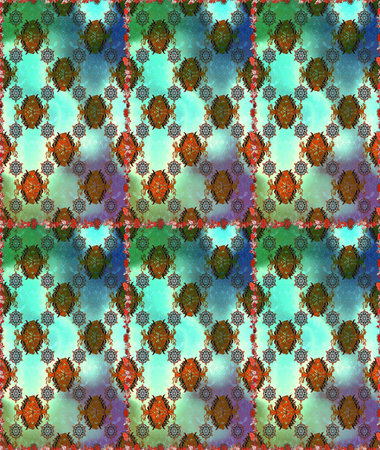 Design gift wrapping paper, greeting cards, posters and banner design. Raster flat flowers seamless pattern. Flowers on blue and green colors.の写真素材