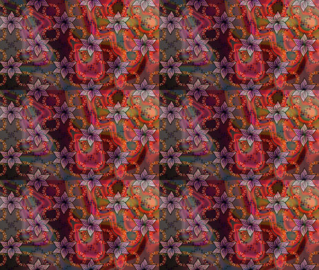 Flowers on brown colors. Raster floral pattern in doodle style with flowers. Gentle, spring floral background.の写真素材