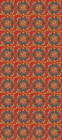 Raster seamless pattern on brown, gray and orange colors with golden elements. Damask seamless...