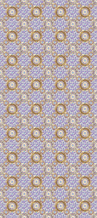 Raster illustration. Vintage seamless pattern on a gray and violet colors with golden elements.