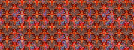 Amazing sketch floral pattern with bright colorful flowers and leaves on a brown and red colors. The...