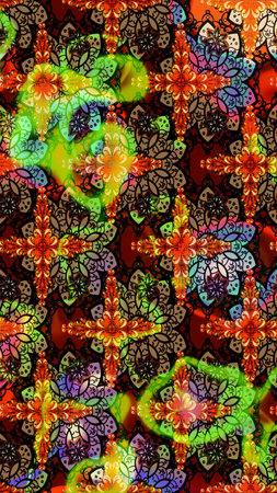 On black colors. Raster illustration. Flower. Sketch decorative background, flower mandala.