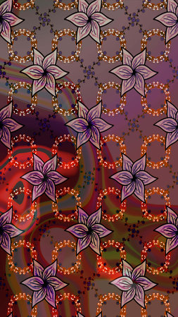 Abstract ethnic raster seamless pattern. Background texture, wallpaper, floral theme in brown and red colors. Tribal art boho print, vintage flower background.の写真素材