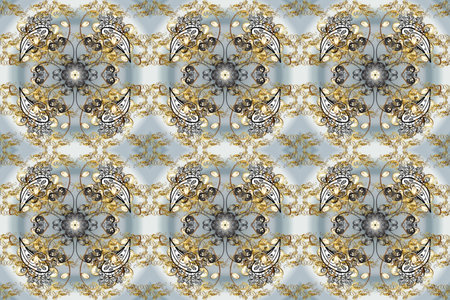 Gold metal with floral pattern. Pleasant colors with golden elements. Raster golden floral ornament...