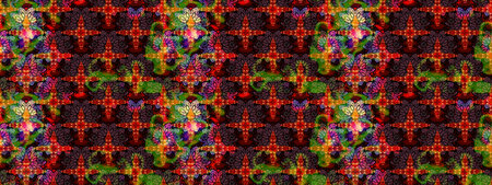 Raster illustration. Beautiful watercolor pattern with flowers. On brown and black colors.