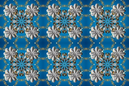 Wallpaper baroque, damask. Graphic modern seamless pattern on blue, gray and neutral colors....