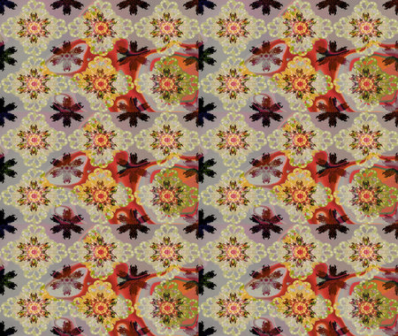Flowers on beige colors. Cute flower raster pattern. Color Spring Theme sketch pattern Background....