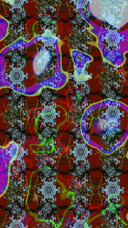 Sketch floral pattern with doodles flowers on red, brown and gray colors. Raster illustration.