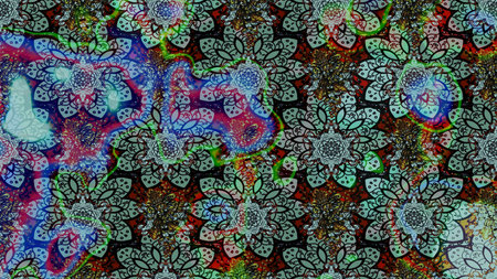 Beautiful watercolor pattern with flowers. Raster illustration. On blue and green colors.