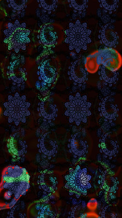 Raster illustration. For print on fabric, textiles, wallpaper. Vintage retro style. Sketch background. Sketch pattern with colorful paisley, black and gray flowers and decorative elements.の写真素材