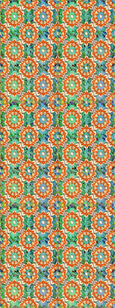 Raster traditional orient ornament. Golden pattern on orange colors with golden elements. Seamless...