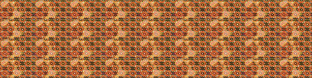 Golden pattern on brown and orange colors with golden elements. Seamless golden pattern. Raster...
