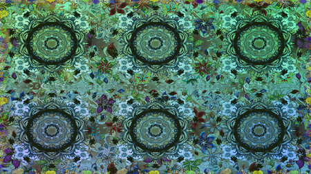Vintage design element in Eastern style. Traditional arabic decor on green colors. Raster seamless...