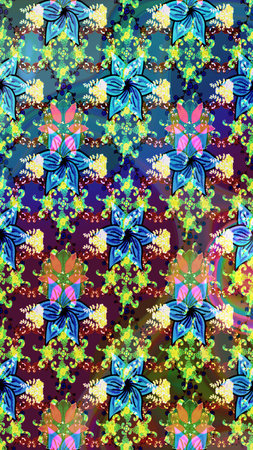 Beautiful fabric pattern. Raster watercolor floral pattern, delicate flowers, blue flowers, greeting...