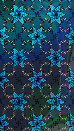 Flowers on blue colors. Sketch Floral Pattern in Raster illustration.