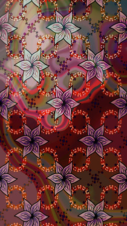Flowers of the valley on brown and purple colors. Seamless background pattern. Raster - stock....