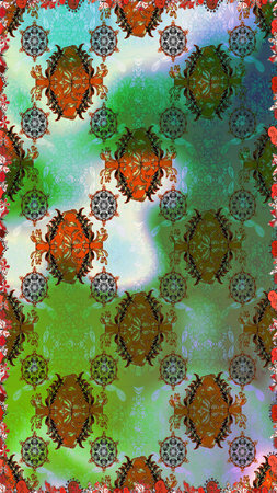 Abstract ethnic raster seamless pattern. Flowers of the valley on green and brown colors. Flowers.