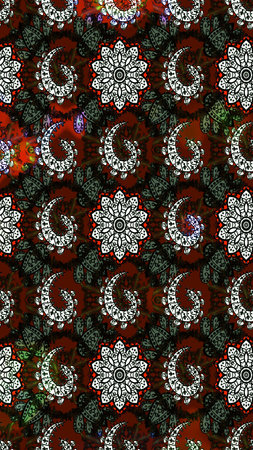 Raster - stock. Sketch background pattern. Flowers with leaves and chamomile with cornflowers on...