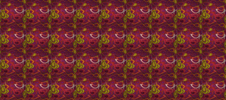Tropical seamless floral pattern. Raster illustration. Flowers on purple, orange and brown colors.の写真素材
