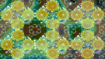 Raster sketch floral pattern with flowers, leaves, decorative elements, splash, blots, drop Hand...