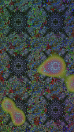Multicologray and green elegant little flowers and funny bugs on a gray and green colors, raster...