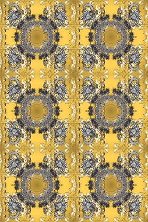 Seamless abstract background. Raster illustration. Oriental raster classic yellow, gray and beige...