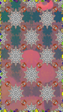 On pink and gray colors. Raster illustration. Raster abstract pattern page for antistress.の写真素材