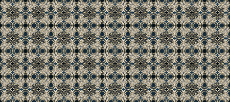 Raster illustration. Oriental style arabesques. Seamless golden textured curls. Raster golden pattern. Gray, beige and blue colors with gold elements.の写真素材