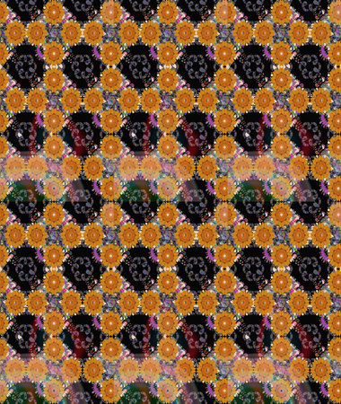 Flower pattern sketch on orange colors, hand-drawn chamomiles, daisies. Repeating floral backdrop,...