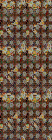 Raster Floral Illustration in cute textile. Elegance sketch pattern with ethnic flowers on brown and...