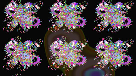 Amazing sketch floral pattern with bright colorful flowers and leaves on a black colors. Modern...