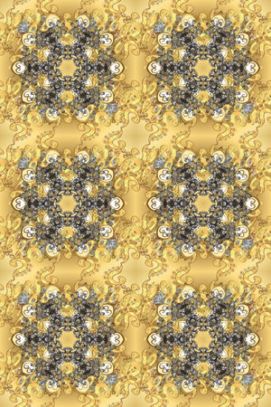 Seamless abstract background. Oriental raster classic beige, yellow and gray and golden pattern....