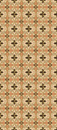 Gold Wallpaper on texture background. Gold floral ornament in baroque style. Damask seamless repeating background. Golden element on beige, brown and orange colors.の写真素材