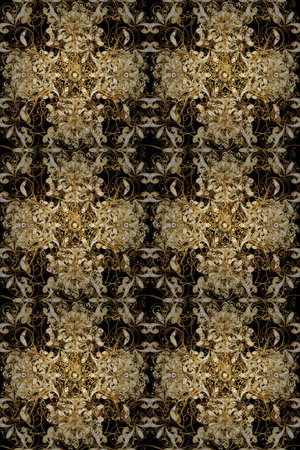 Seamless golden pattern. Raster oriental ornament. Golden pattern on pleasant colors with golden elements.の写真素材