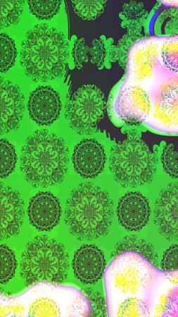Doodle style. Hand drawn sketch autumn floral flower pattern. Flowers on green colors. Colorful...