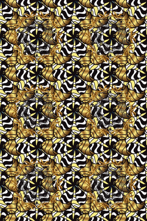 Damask seamless repeating background. Gold Wallpaper on texture background. Golden element on black, gray and brown colors. Gold floral ornament in baroque style.の写真素材