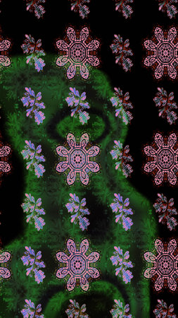 Flat Flower Elements Design. Cute flower raster pattern. Flowers on black and green colors. Color...