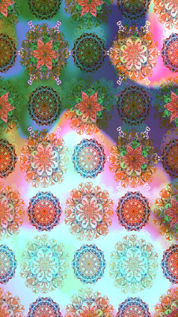 Tribal art boho print, vintage flower background. Abstract ethnic raster sketch pattern. Background texture, wallpaper, floral theme in neutral colors.の写真素材