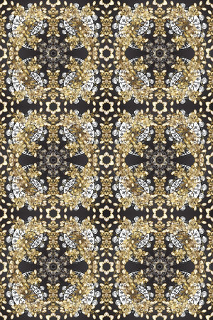 Ornate decoration. Luxury, royal and Victorian concept. Golden pattern on a gray, beige and brown...