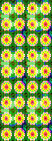 Floral pattern. Flower sketch on green and yellow colors. Raster illustration. Flowers on green and...