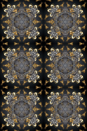Damask seamless pattern for design. Raster seamless pattern on gray, brown and black colors with...